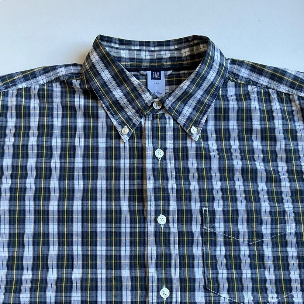 GAP very nice green checkered 100 % cotton button front shirt Sz L - Picture 6 of 11